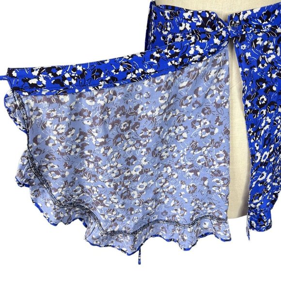 Zara Ruffle Faux Wrap Skirt Blue Floral Small - Picture 4 of 6